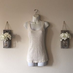 Express Sequin Tank Top - White